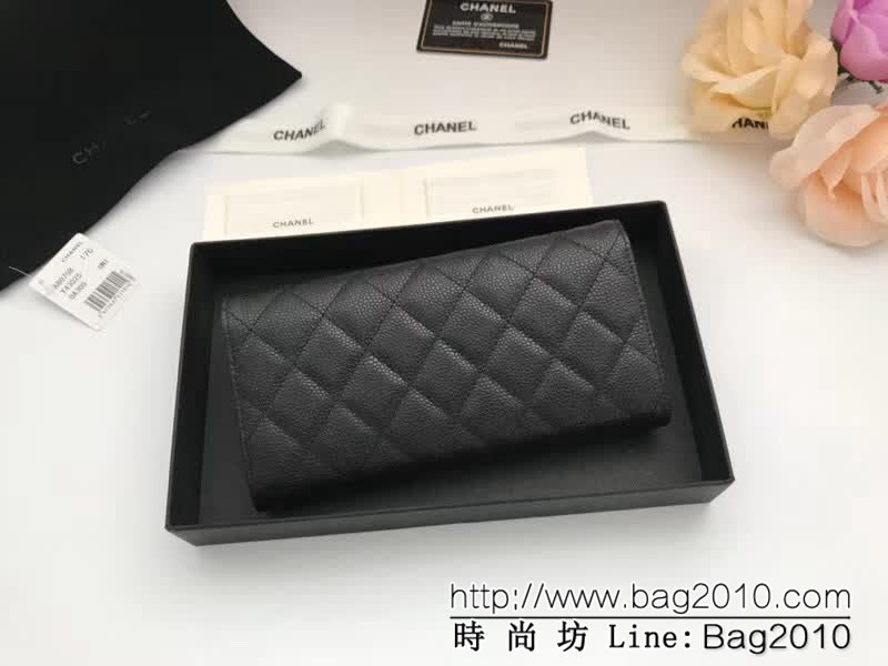 CHANEL香奈兒 海外原單 顆粒壓花小牛皮 女款長錢包 A80758  DJC2491